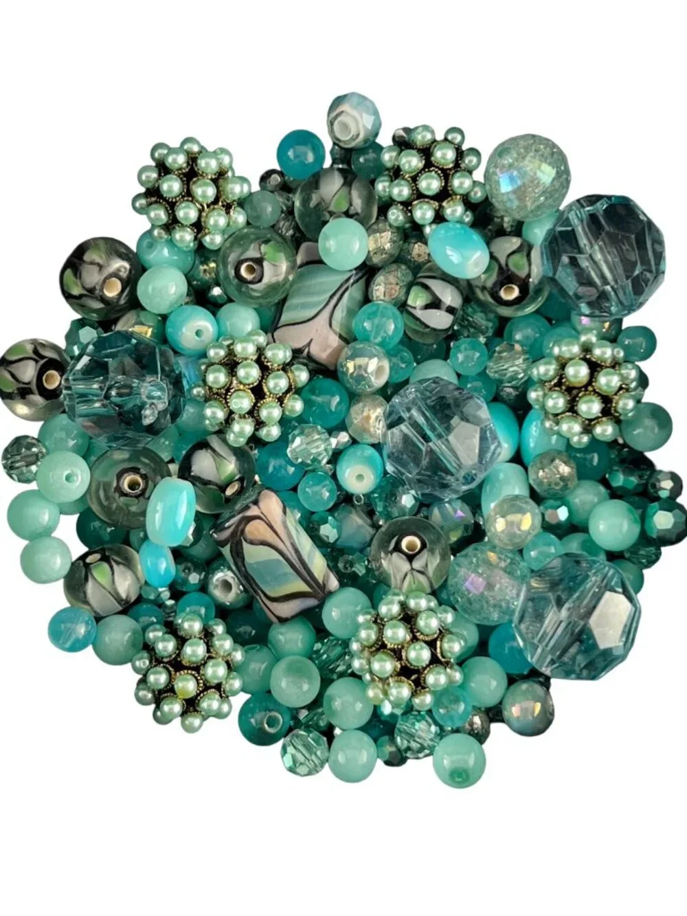 Variety Mix Aqua Green Bead Soup Jewelry Making Supplies Large Lot 8.5 oz